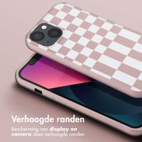 Selencia Siliconen design hoesje met afneembaar koord iPhone 13 - Irregular Check Sand Pink