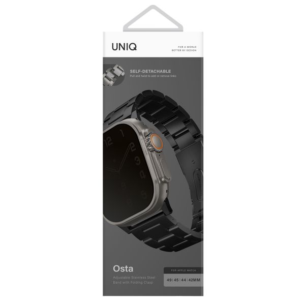 Uniq Osta Stalen band met zelf-verstelbare links Apple Watch Series 1 t/m 10 / SE / Ultra (2) (44/45/46/49 mm) - Midnight Black