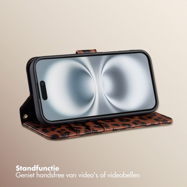 Selencia Sabi Bookcase met Panterprint Apple iPhone 16 - Mocha Brown