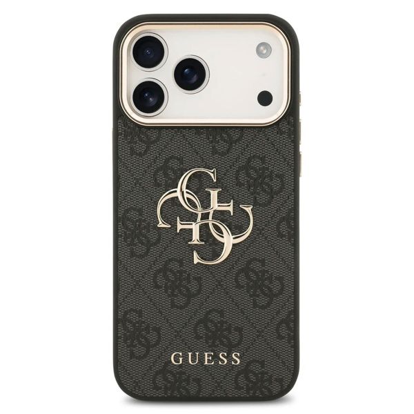 Guess 4G Metal Logo Backcover Apple iPhone 17 Pro Max - Gold Edge - Black