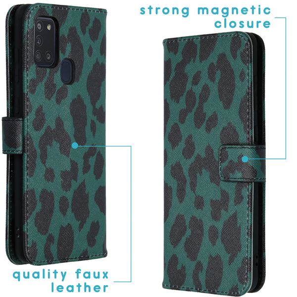 imoshion Design Softcase Bookcase Galaxy A21s - Green Leopard