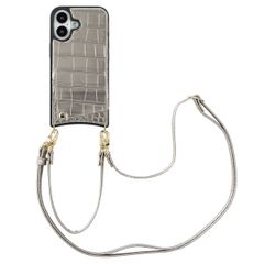 Selencia Nova Croco Phone Case with Cord and Card Holder Apple iPhone 16 - Silver