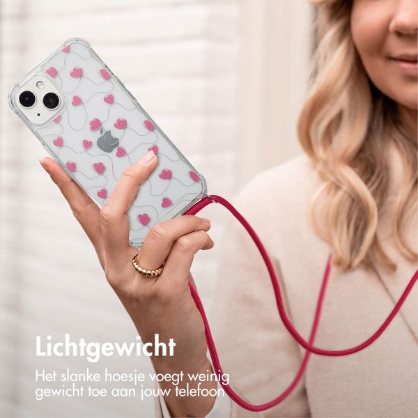 imoshion Design hoesje met koord Apple iPhone 13 - Dusty Rose Connected Hearts