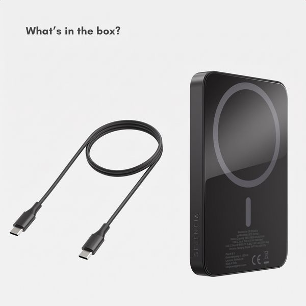 Selencia Vivid Powerbank 5,000 mAh - Wireless Powerbank - Compatible with MagSafe and Qi - Black / Wavy Swirl Pink Plum