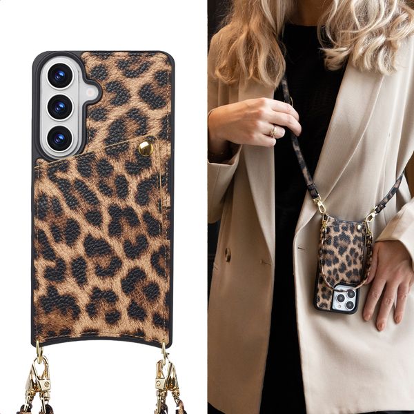 Selencia Nova Telefoonhoes met Koord en Pashouder Samsung Galaxy S26 - Leopard