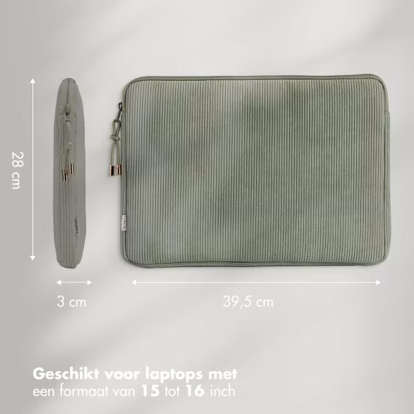 Selencia Corduroy Laptop hoes 15-16 inch - Laptopsleeve - Pistache Cream