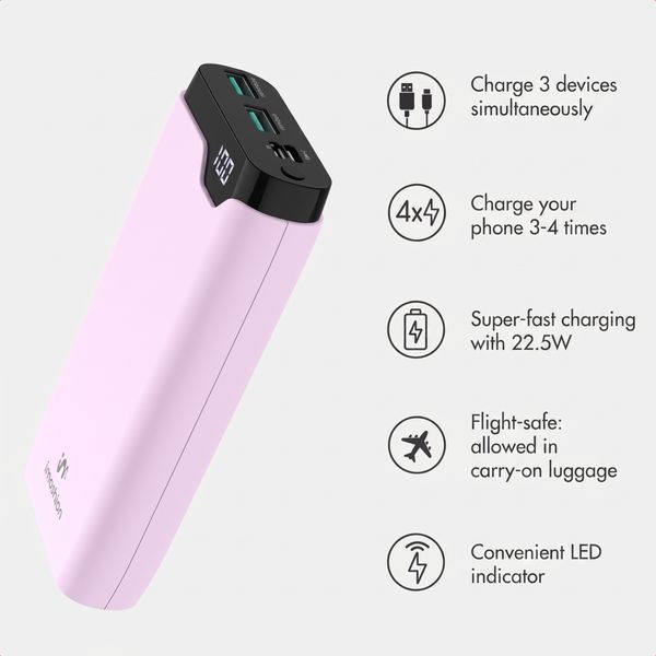 imoshion Power bank 20,000 mAh - 22.5W Fast charger - USB-C / USB-A - Pink