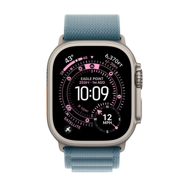 Apple Alpine Loop Band Apple Watch | 44/45/46/49 mm - Maat M - Light Blue / Natural Titanium