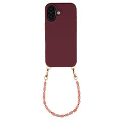 Selencia Rivièra MagSafe Backcover met afneembare haakjes voor de Apple iPhone 16 - Bold Burgundy + Sorbet Pop Polskoord - Pink