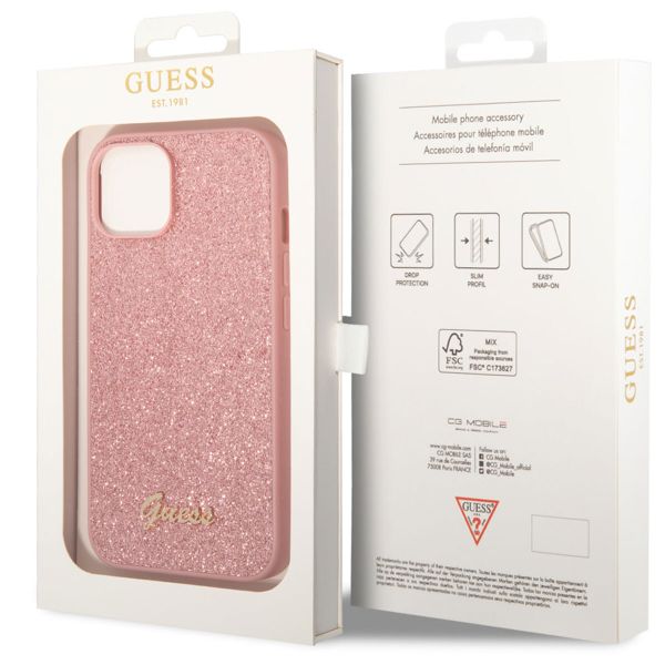 Guess Glitter Flakes Backcover Apple iPhone 14 - Roze