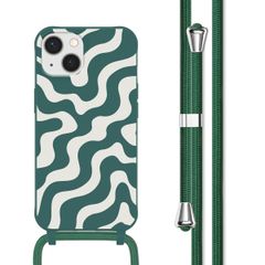 imoshion Siliconen design hoesje met koord iPhone 13 - Petrol Green Groovy