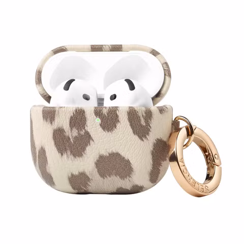 Selencia Sabi Case met panterprint  Apple Airpods 4 - Soft Ivory