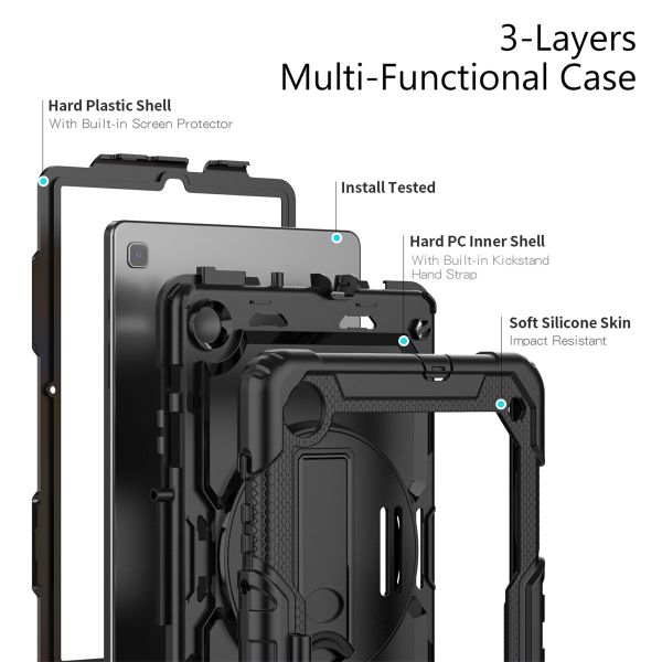 Extreme Backcover with handstrap and shoulder strap Samsung Galaxy Tab S6 Lite / Tab S6 Lite (2022) - Zwart