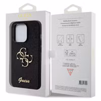 Guess 4G Metal Logo Glitter Backcover Apple iPhone 15 Pro - Zwart