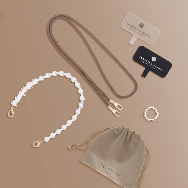 Selencia Telefoonkoorden Set met Parels en Schelpen - Mocha Brown