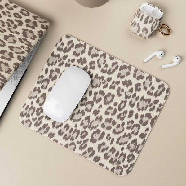 Selencia Sabi Kunstleren Muismat met Panterprint - 20 x 24 cm - Soft Ivory