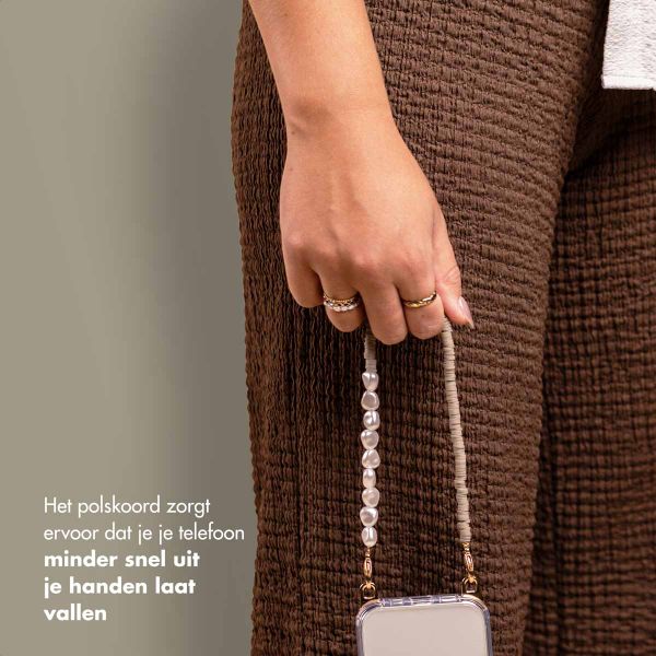 Selencia Telefoonkoorden set met Parels en Elastiekjes - Greige