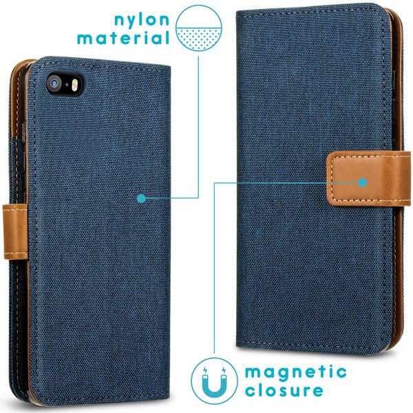 imoshion Luxe Canvas Bookcase iPhone SE / 5 / 5s - Donkerblauw