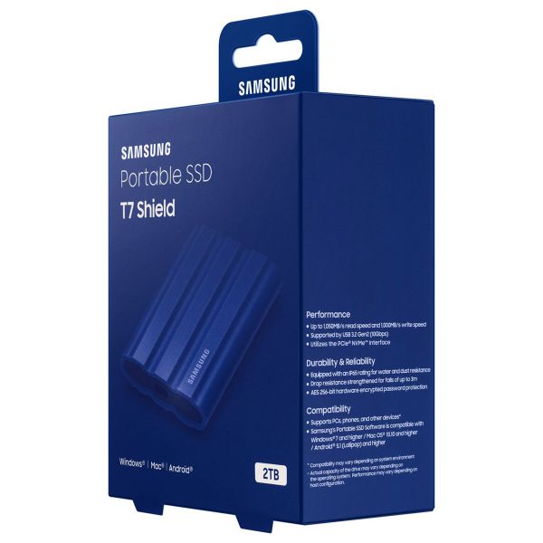 Samsung Portable SSD T7 Shield - 2TB - USB 3.2 Gen 2 - IP65 - Blauw