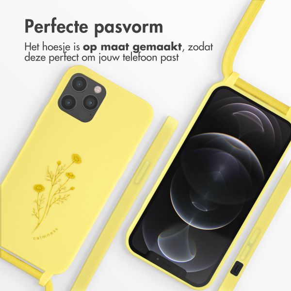 imoshion Siliconen design hoesje met koord iPhone 12 (Pro) - Flower Yellow