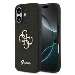 Guess 4G Metal Logo Glitter Backcover Apple iPhone 17 - Zwart