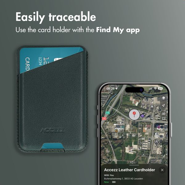 Accezz Magnetic Leather Card Holder - Compatible with Apple Find My - Cedar Green