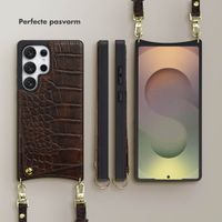 Selencia Nova Croco Telefoonhoes met Koord en Pashouder Samsung Galaxy S25 Ultra - Choco Brown