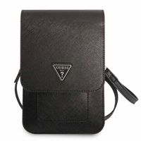 Guess Saffiano Triangle telefoontasje - Geschikt voor smartphones tot 7 inch - Zwart