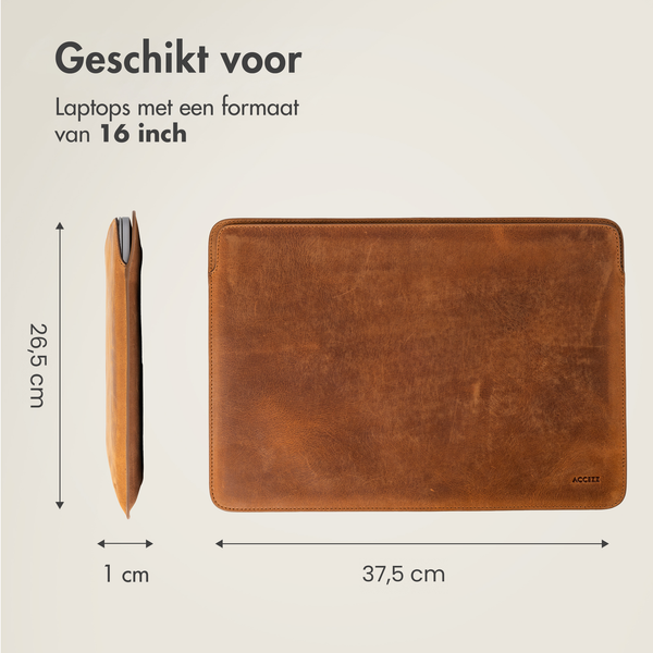 Accezz Leather Laptophoes 16 inch - Laptopsleeve - Cognac