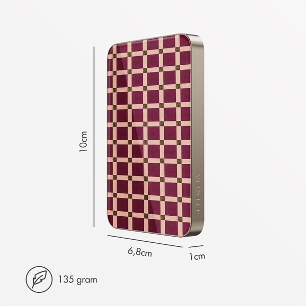 Selencia Vivid Powerbank 5.000 mAh - Draadloze Powerbank - MagSafe en Qi - Desert Gold / Check This Burgundy