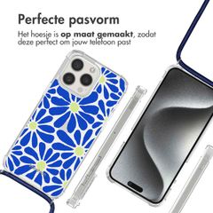 imoshion Design hoesje met koord Apple iPhone 15 Pro Max - Cobalt Blue Flowers Connect
