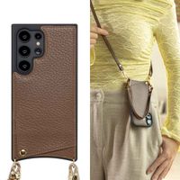 Selencia Nova Telefoonhoes met Koord en Pashouder Samsung Galaxy S24 Ultra - Mocha Brown