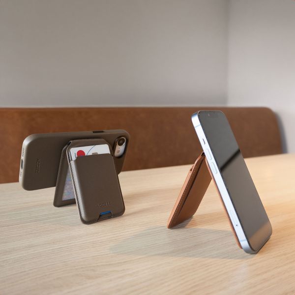 Accezz Leather Wallet with Stand - Compatible with MagSafe and Qi2 - Coffee Brown