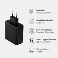 imoshion GaN Oplader met uittrekbare USB-C kabel 65W - USB-A + USB-C - Zwart