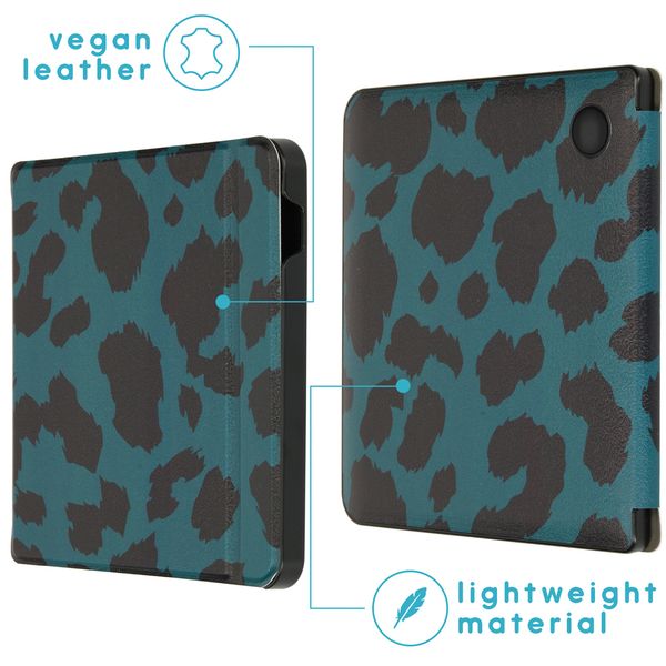 imoshion Design Slim Hard Case Sleepcover met stand Kobo Libra H2O -Green Leopard