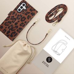 Selencia Sabi Bookcase met Panterprint Samsung Galaxy A55 - Mocha Brown