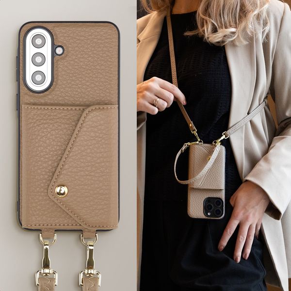 Selencia Sera Telefoonhoes met Koord en Envelop Pashouder Samsung Galaxy A57 (5G) - Taupe