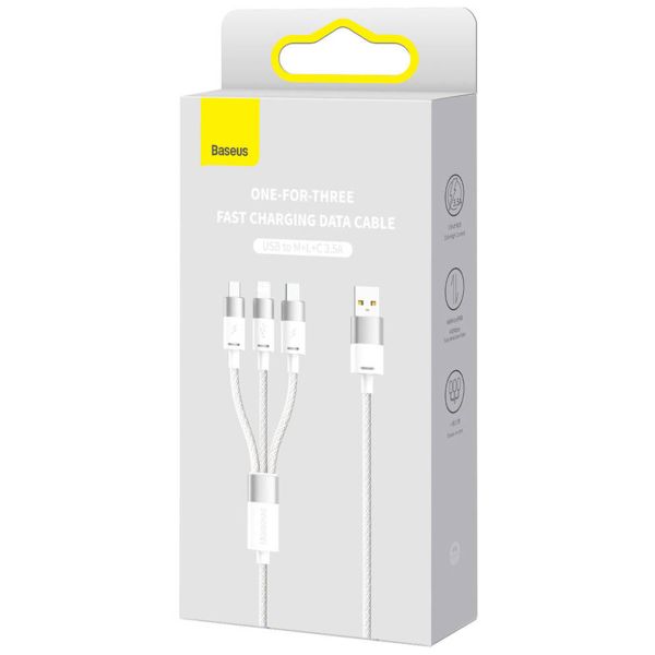 Baseus StarSpeed Series 3-in-1 snellaadkabel - USB-A naar USB-C / Lightning / Micro-USB - 1,2 meter - Wit