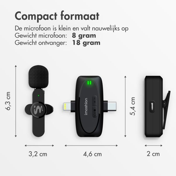 imoshion Mini microfoon voor telefoon - Dasspeld microfoon - Draadloos - AUX / 3,5 mm / Lightning / USB-C