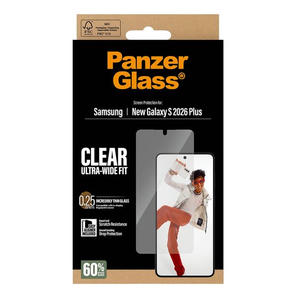 PanzerGlass Ultra-Wide Fit Anti-Bacterial Screenprotector incl. applicator Samsung Galaxy S26 Plus