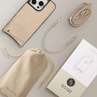 Selencia Nova Croco Phone Case with Cord and Card Holder Apple iPhone 15 Pro - Beige