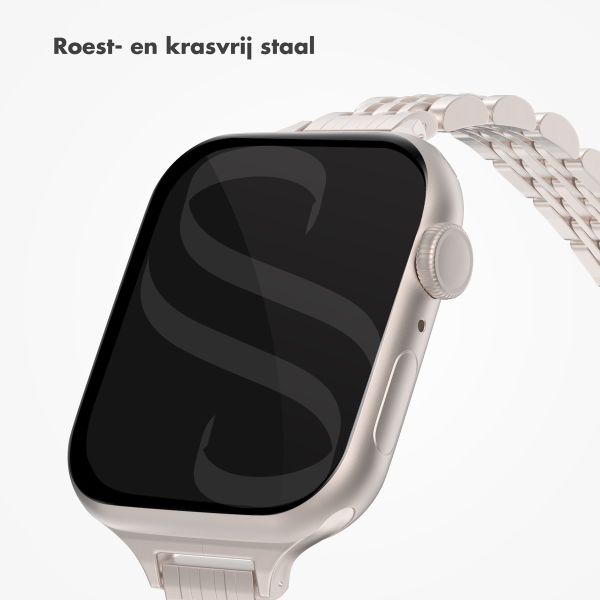 Selencia Slim Steel Jubilee Inspired schakelbandje Apple Watch Series 1 t/m 9 / SE (38/40/41 mm) | Series 10 (42 mm) - Sterrenlicht