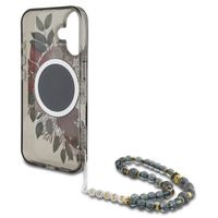Guess MagSafe IML Flowers Case met beads strap Apple iPhone 16 - Zwart