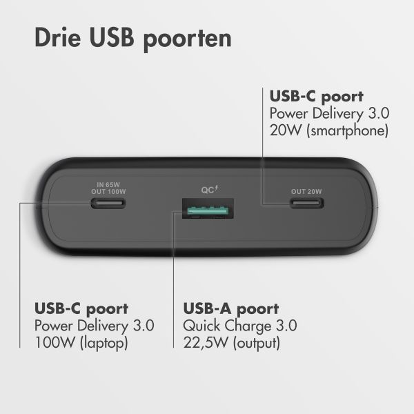 imoshion Laptop Powerbank 20.000 mAh - Quick Charge en Power Delivery - 100W - Zwart