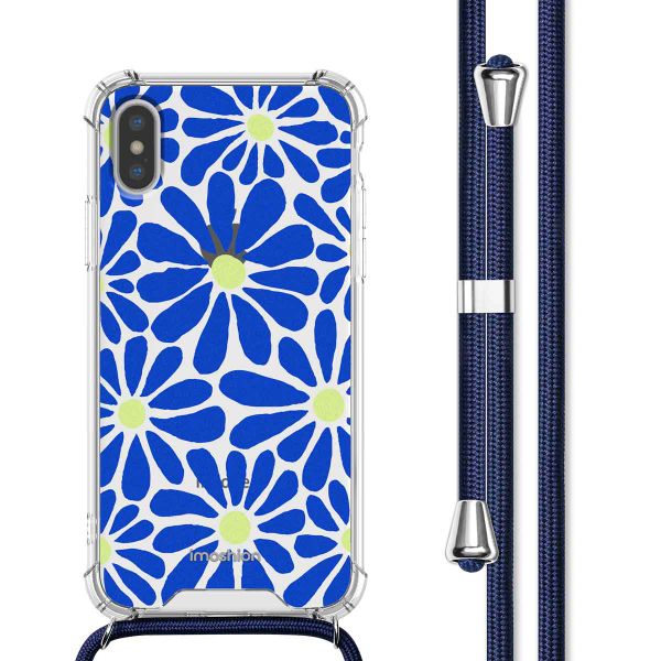 imoshion Design hoesje met koord iPhone Xs / X - Cobalt Blue Flowers Connect