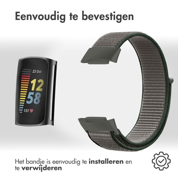 imoshion Nylon bandje Fitbit Charge 5 - Maat L - Donkergrijs