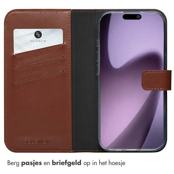 Selencia Echt Leren Bookcase Apple iPhone 17 - Lichtbruin