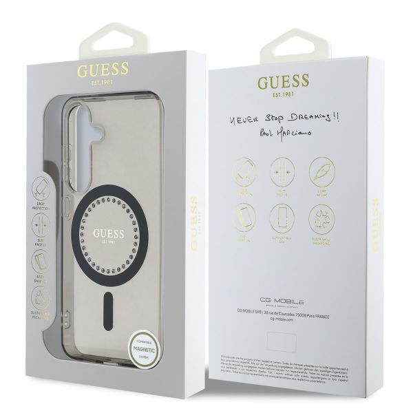 Guess MagSafe IML Rhinestones Case Samsung Galaxy S25 - Zwart