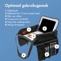 imoshion Reistafel - tablethouder auto - 7 opbergvakken - inclusief 2 kleurplaten - Zwart