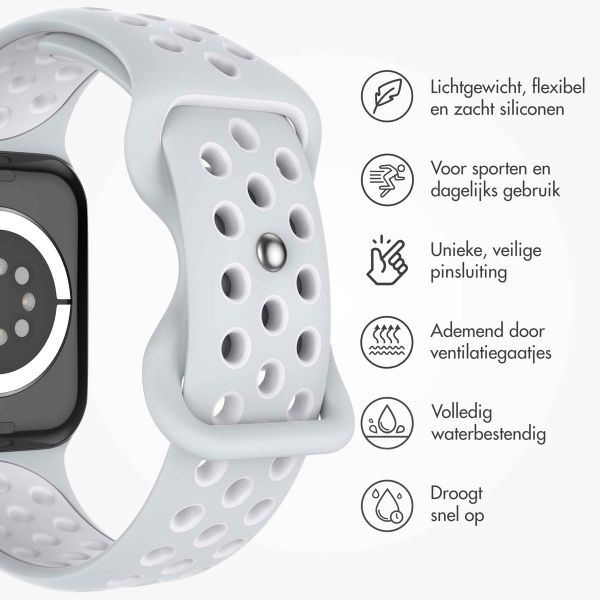 imoshion Sport⁺ bandje Apple Watch Series 1 t/m 9 / SE (38/40/41 mm) | Series 10 (42 mm) - Maat M/L - Pure Platinum & White